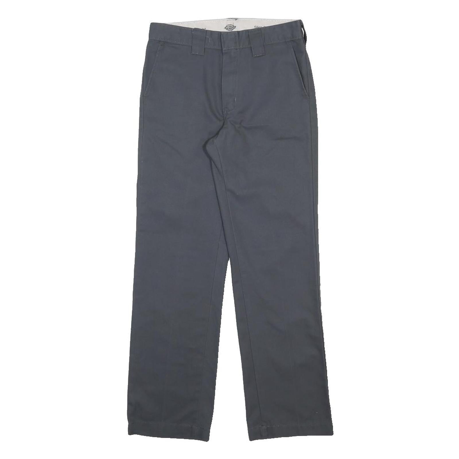 DICKIES Boys Slim Fit Navy Blue Cotton Blend Trousers W26 L27 Zip Closure