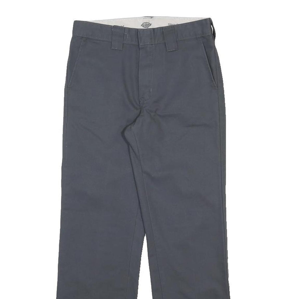 DICKIES Boys Slim Fit Navy Blue Cotton Blend Trousers W26 L27 Zip Closure
