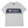 CHAMPION Mens Grey And Navy Graphic T-Shirt L Short Sleeve Crew Neck Cotton