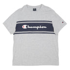CHAMPION Mens Grey And Navy Graphic T-Shirt L Short Sleeve Crew Neck Cotton