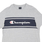 CHAMPION Mens Grey And Navy Graphic T-Shirt L Short Sleeve Crew Neck Cotton