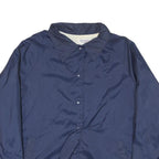 Mens Navy Blue Plain Jacket L Polyester Blend Button Closure Regular Fit Casual