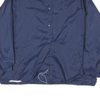 Mens Navy Blue Plain Jacket L Polyester Blend Button Closure Regular Fit Casual