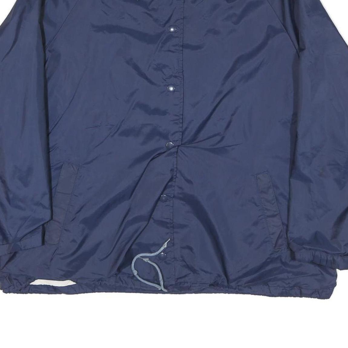 Mens Navy Blue Plain Jacket L Polyester Blend Button Closure Regular Fit Casual