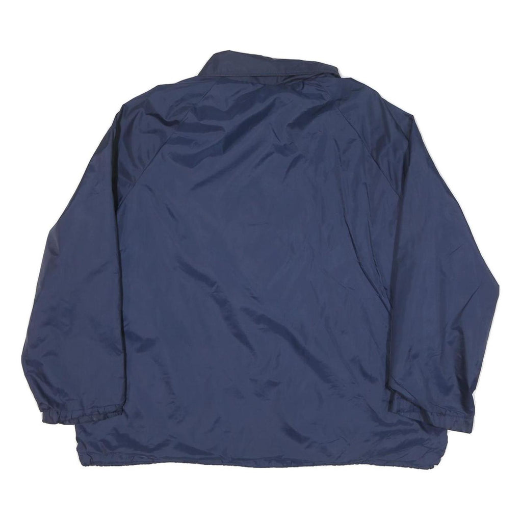 Mens Navy Blue Plain Jacket L Polyester Blend Button Closure Regular Fit Casual