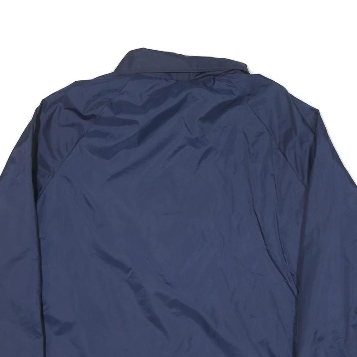 Mens Navy Blue Plain Jacket L Polyester Blend Button Closure Regular Fit Casual