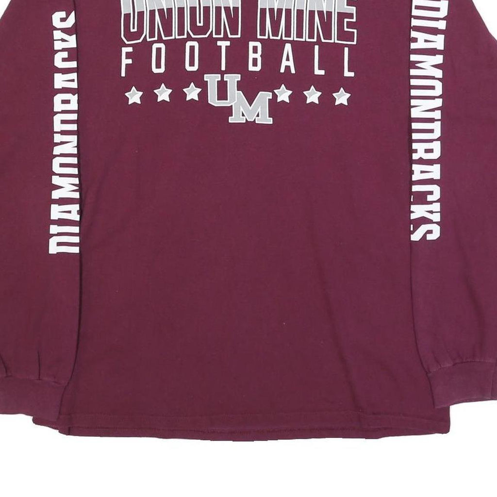 Mens Maroon Union Mine Football Long Sleeve Crew Neck Graphic Cotton T-Shirt L