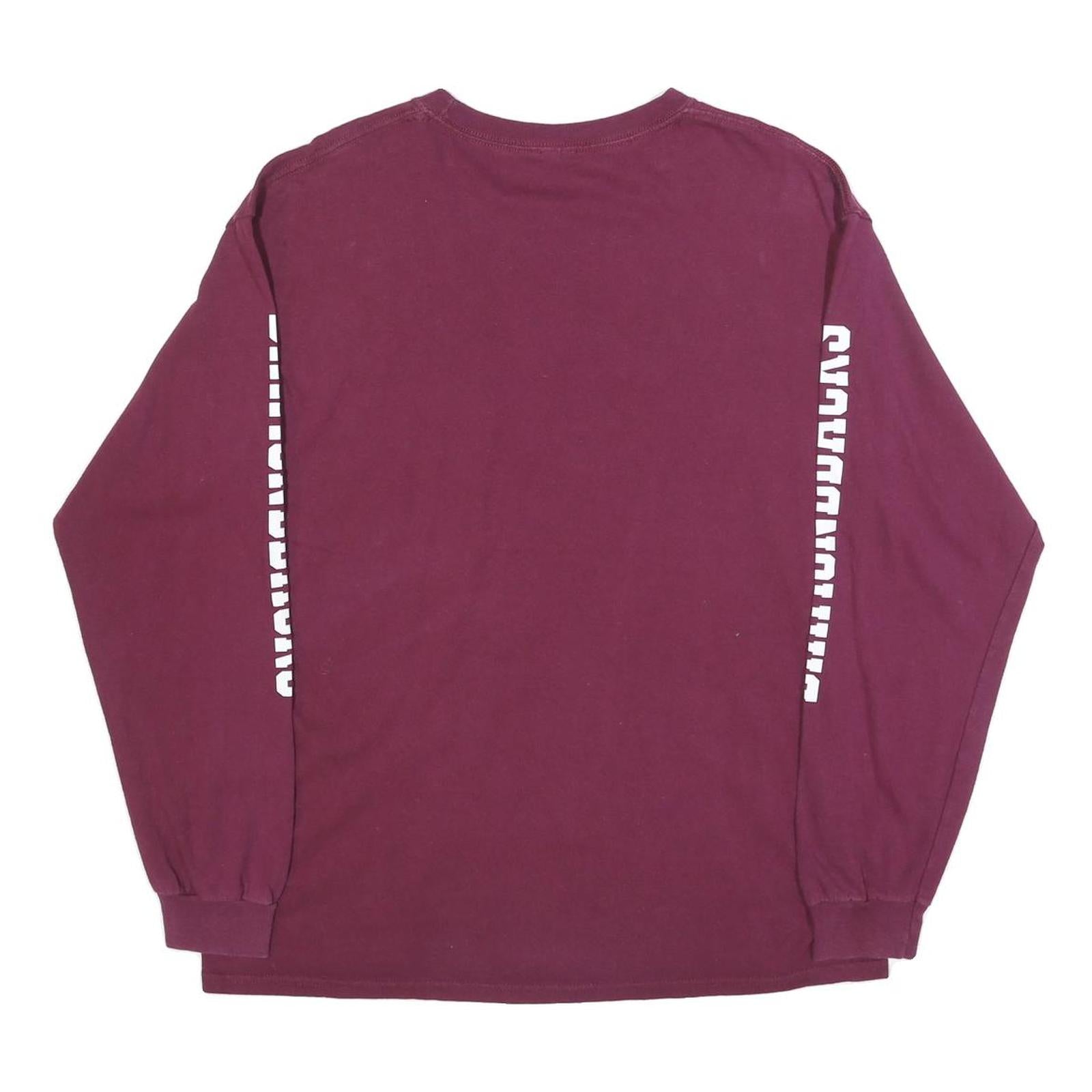Mens Maroon Union Mine Football Long Sleeve Crew Neck Graphic Cotton T-Shirt L