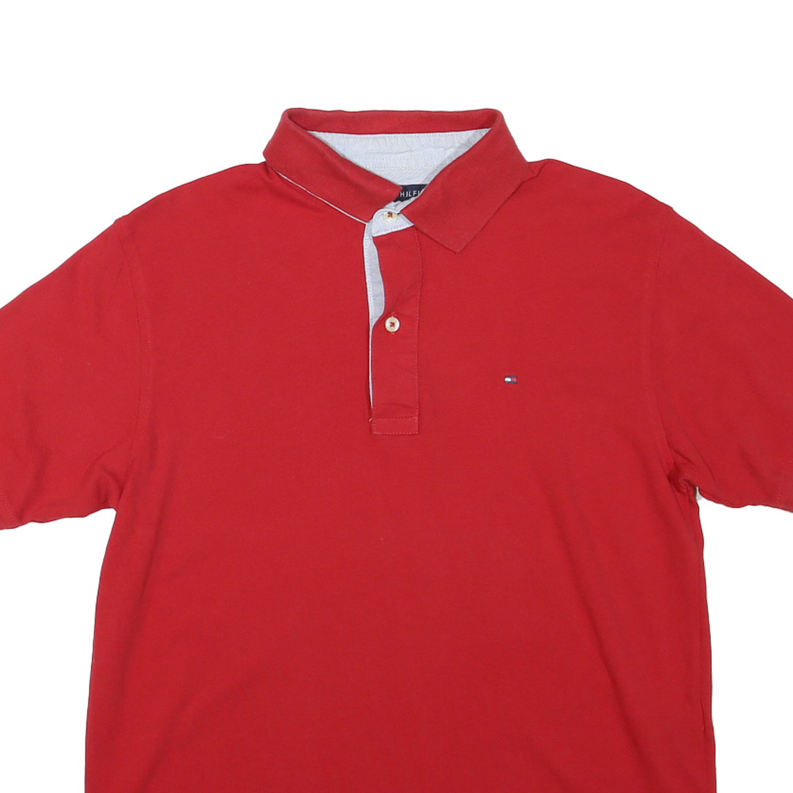 TOMMY HILFIGER Mens Red Polo Shirt S Cotton Blend Short Sleeve Classic Fit