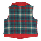 Womens Blue & Red Checked Button Front Jacket L Polyester Blend Plaid Warm