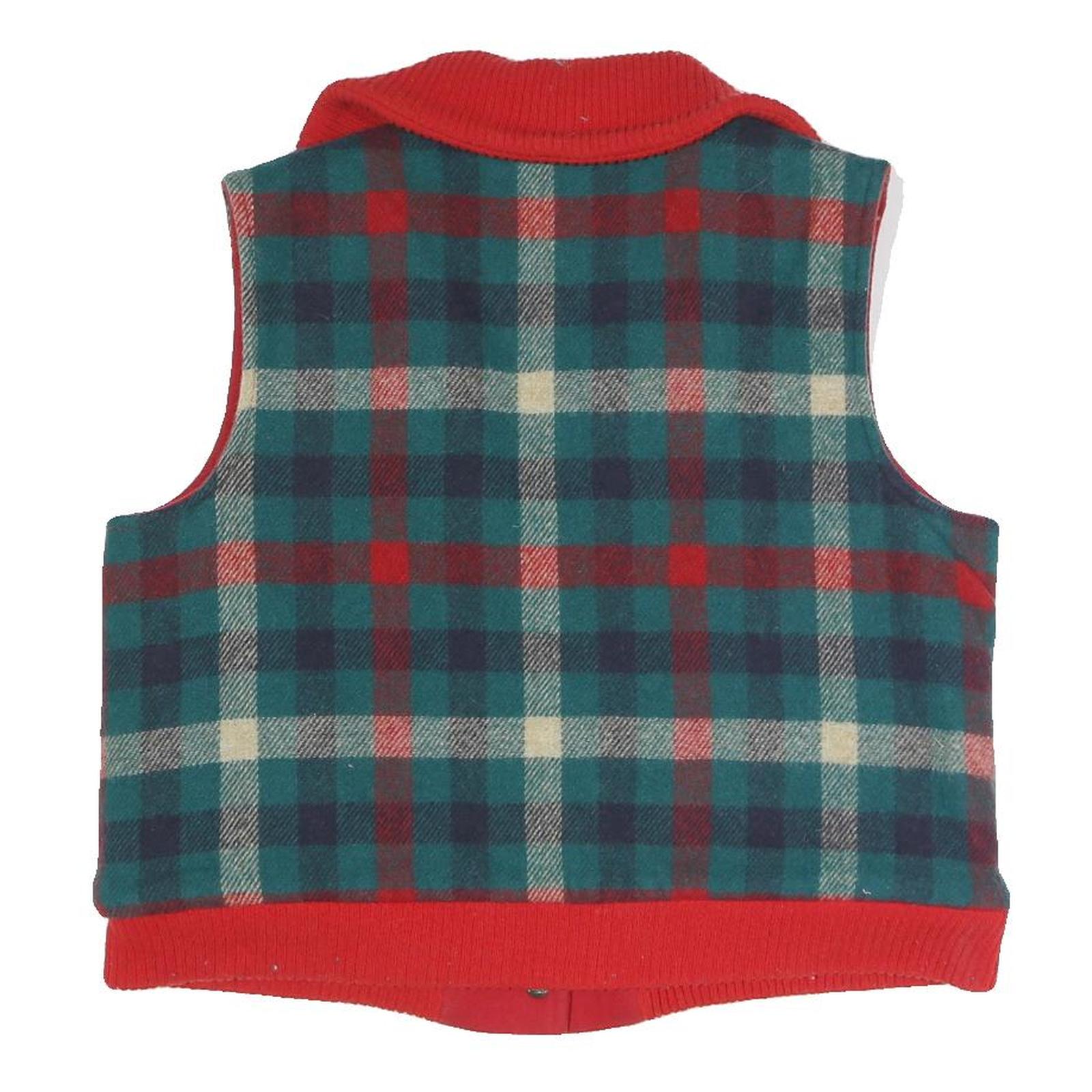 Womens Blue & Red Checked Button Front Jacket L Polyester Blend Plaid Warm
