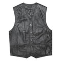 LEATHER CLOTHES Mens Black Leather Button Jacket L Classic Waistcoat Vest