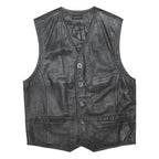 LEATHER CLOTHES Mens Black Leather Button Jacket L Classic Waistcoat Vest