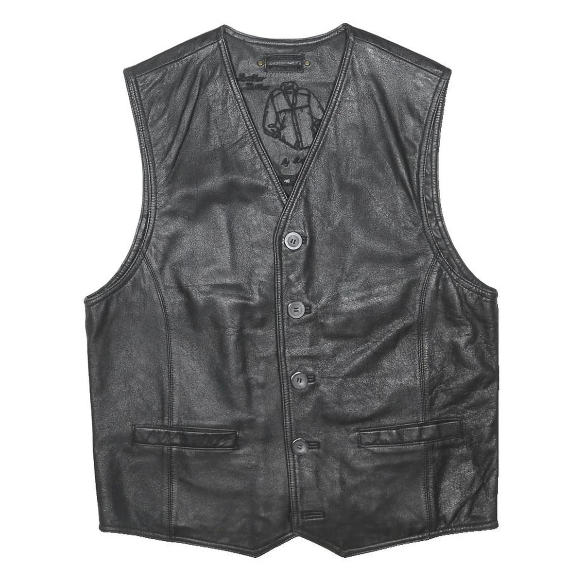 LEATHER CLOTHES Mens Black Leather Button Jacket L Classic Waistcoat Vest