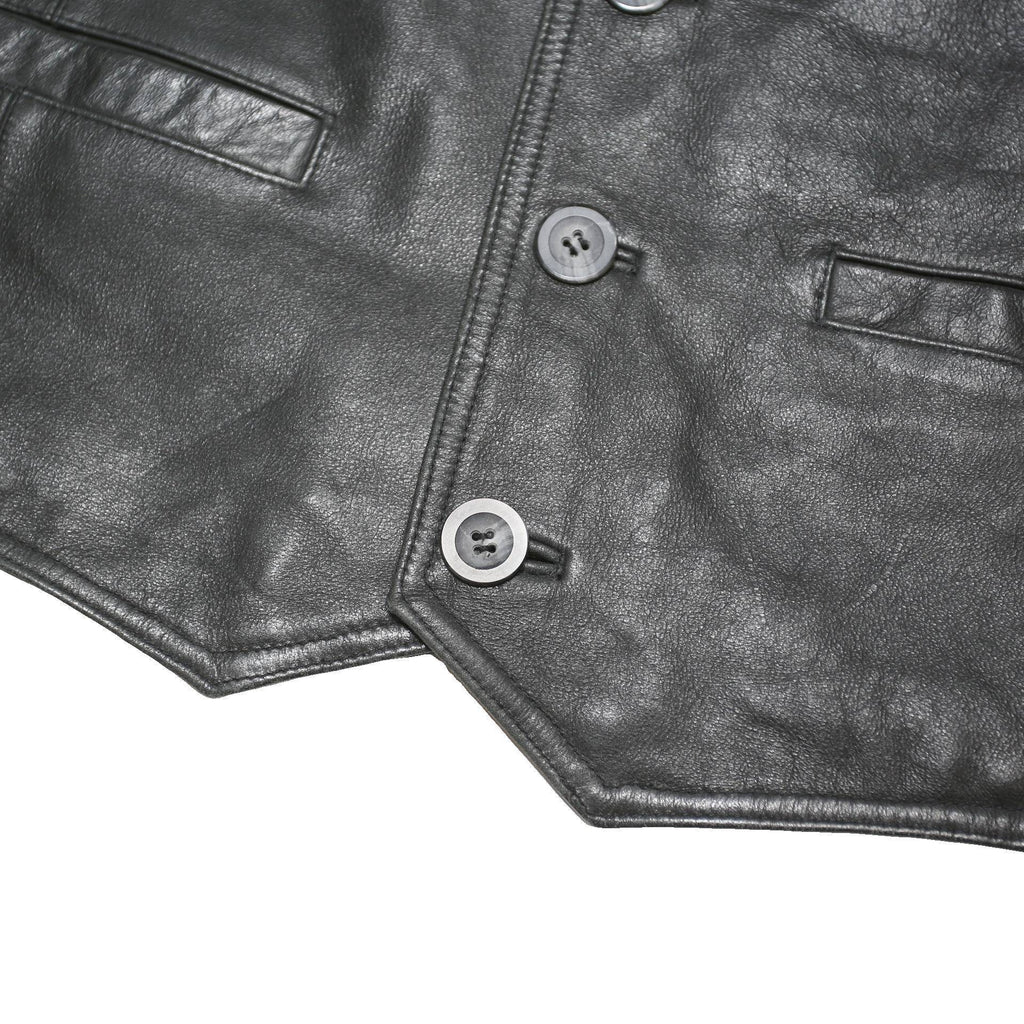 LEATHER CLOTHES Mens Black Leather Button Jacket L Classic Waistcoat Vest