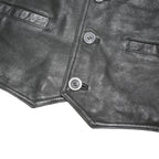 LEATHER CLOTHES Mens Black Leather Button Jacket L Classic Waistcoat Vest