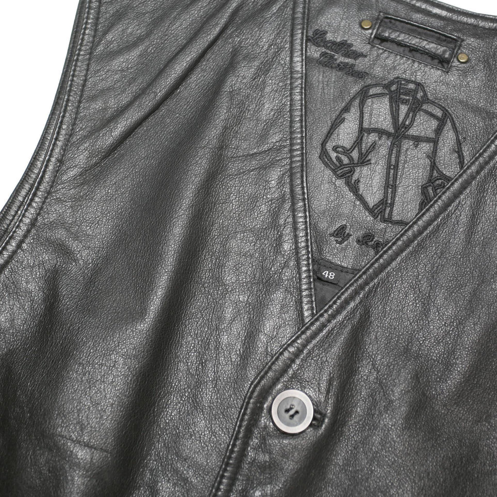 LEATHER CLOTHES Mens Black Leather Button Jacket L Classic Waistcoat Vest