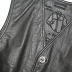 LEATHER CLOTHES Mens Black Leather Button Jacket L Classic Waistcoat Vest