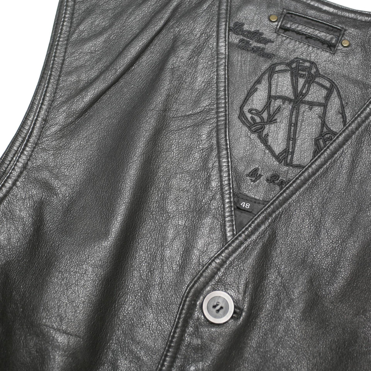 LEATHER CLOTHES Mens Black Leather Button Jacket L Classic Waistcoat Vest