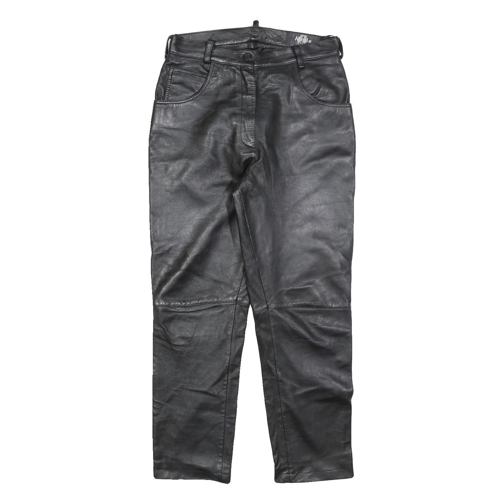 MODE Mens Leather Black Regular Straight Trousers W29 L28 Zip Casual Zip