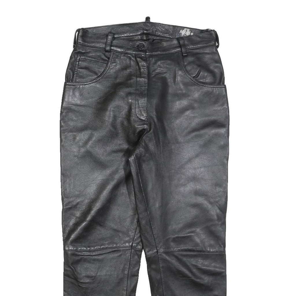 MODE Mens Leather Black Regular Straight Trousers W29 L28 Zip Casual Zip