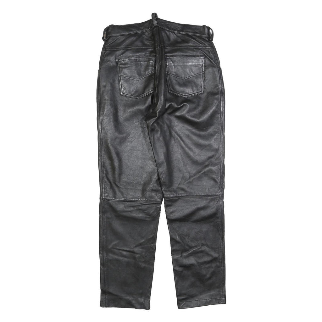 MODE Mens Leather Black Regular Straight Trousers W29 L28 Zip Casual Zip