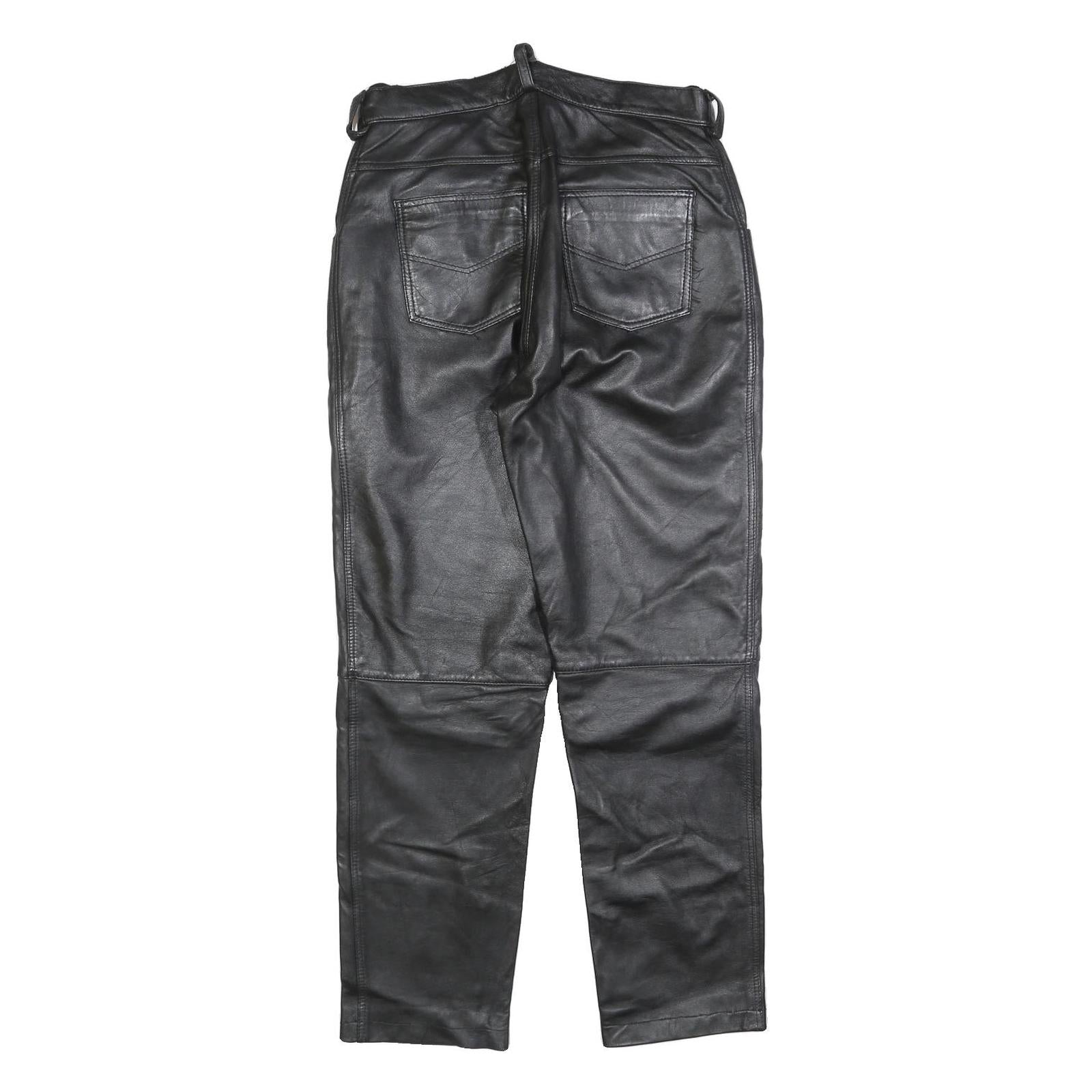 MODE Mens Leather Black Regular Straight Trousers W29 L28 Zip Casual Zip