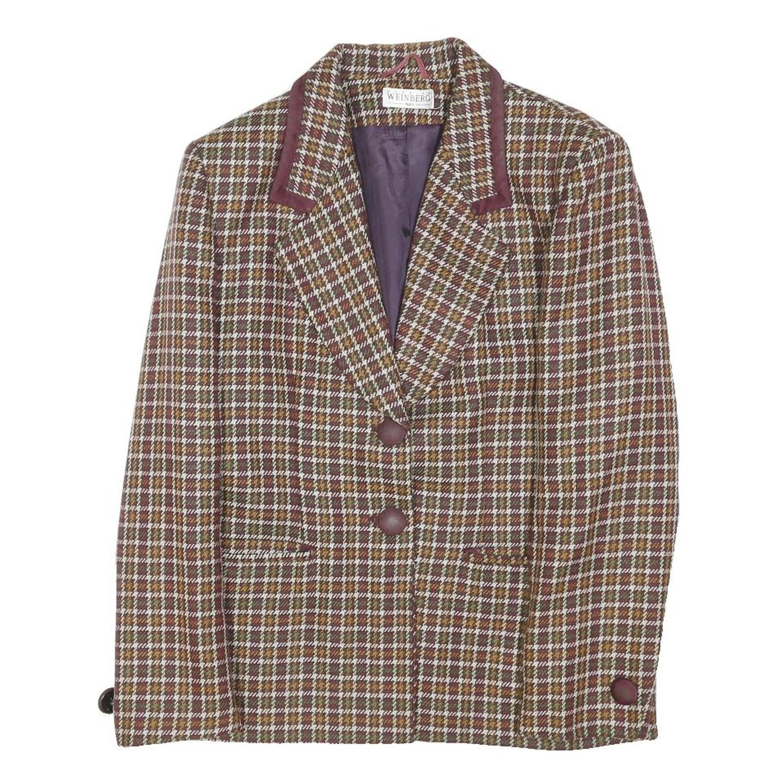 MAURICE WEINBERG Womens Brown Burgundy Check Wool Button Jacket M Classic