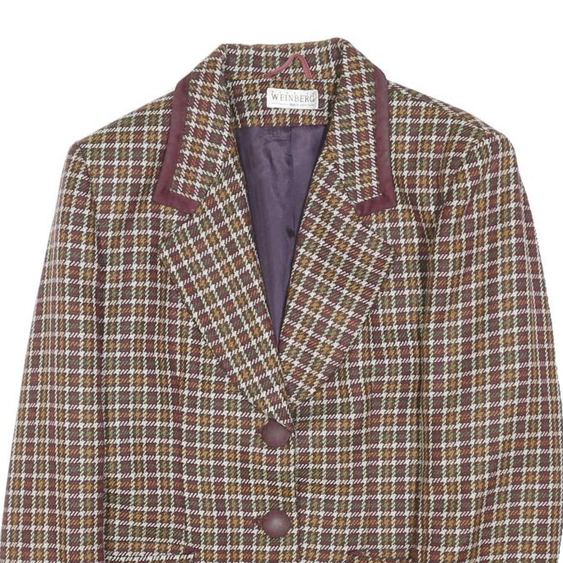MAURICE WEINBERG Womens Brown Burgundy Check Wool Button Jacket M Classic