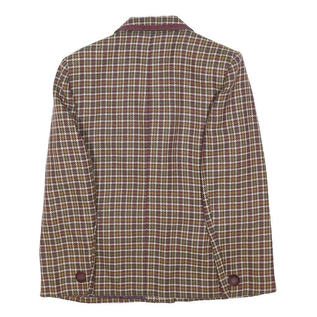 MAURICE WEINBERG Womens Brown Burgundy Check Wool Button Jacket M Classic