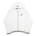 ASICS Mens White Zip Up Hoodie L Cotton Blend Casual Sportswear