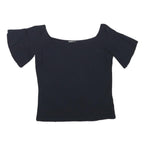 WHISTLES Womens Black Bardot Top Short Sleeve Square Neck XS Fashion