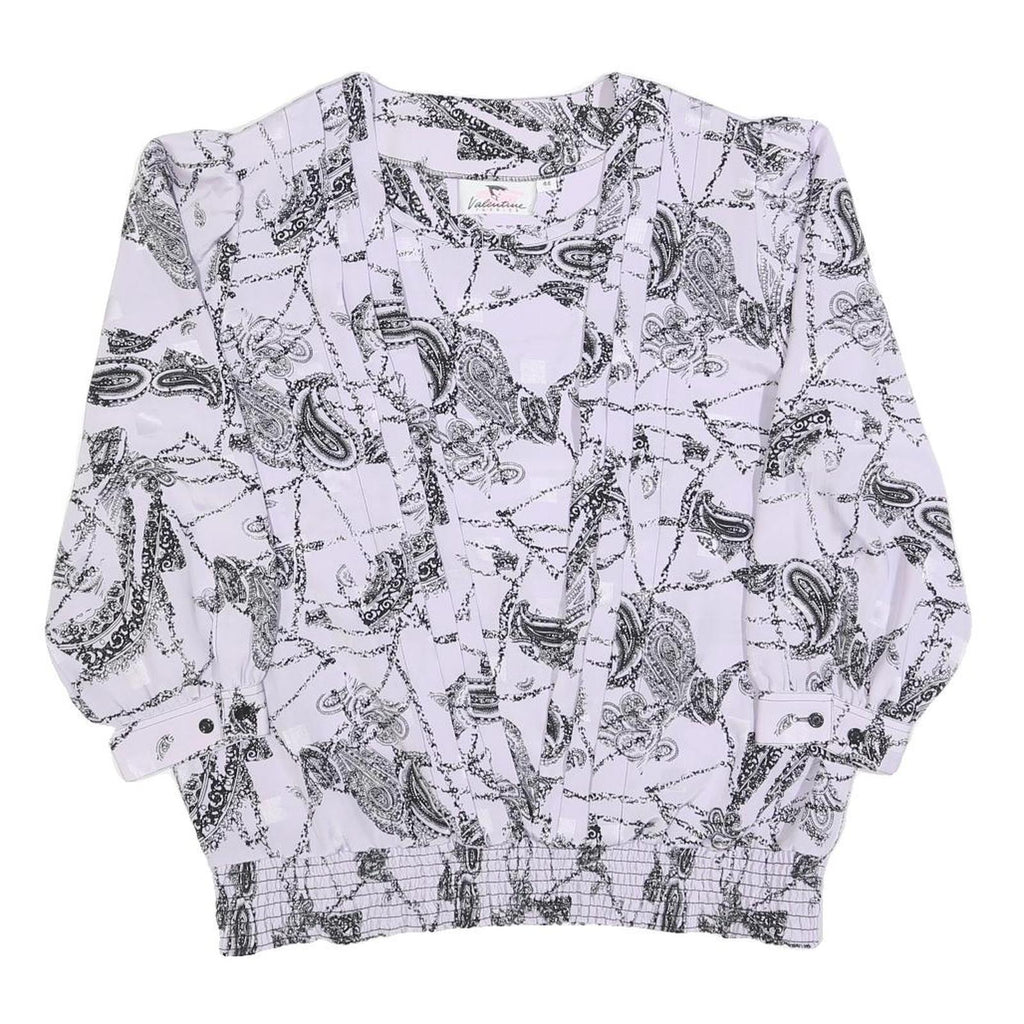 VALENTINE Womens White & Black Paisley Printed Top Long Sleeve V-Neck L Stylish