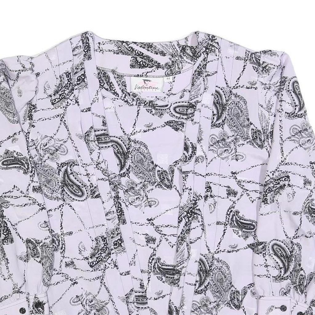 VALENTINE Womens White & Black Paisley Printed Top Long Sleeve V-Neck L Stylish
