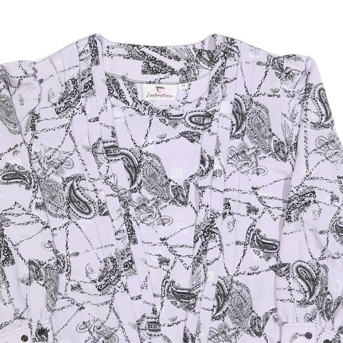 VALENTINE Womens White & Black Paisley Printed Top Long Sleeve V-Neck L Stylish