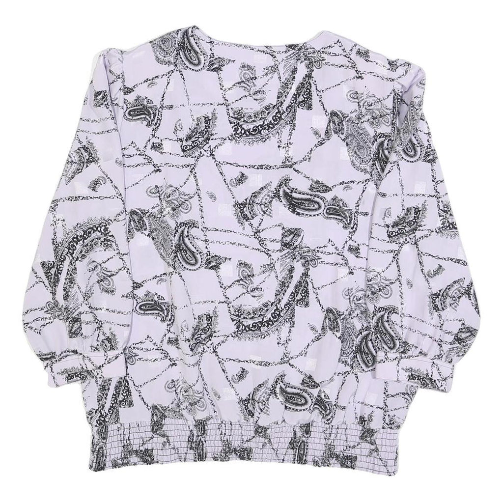 VALENTINE Womens White & Black Paisley Printed Top Long Sleeve V-Neck L Stylish