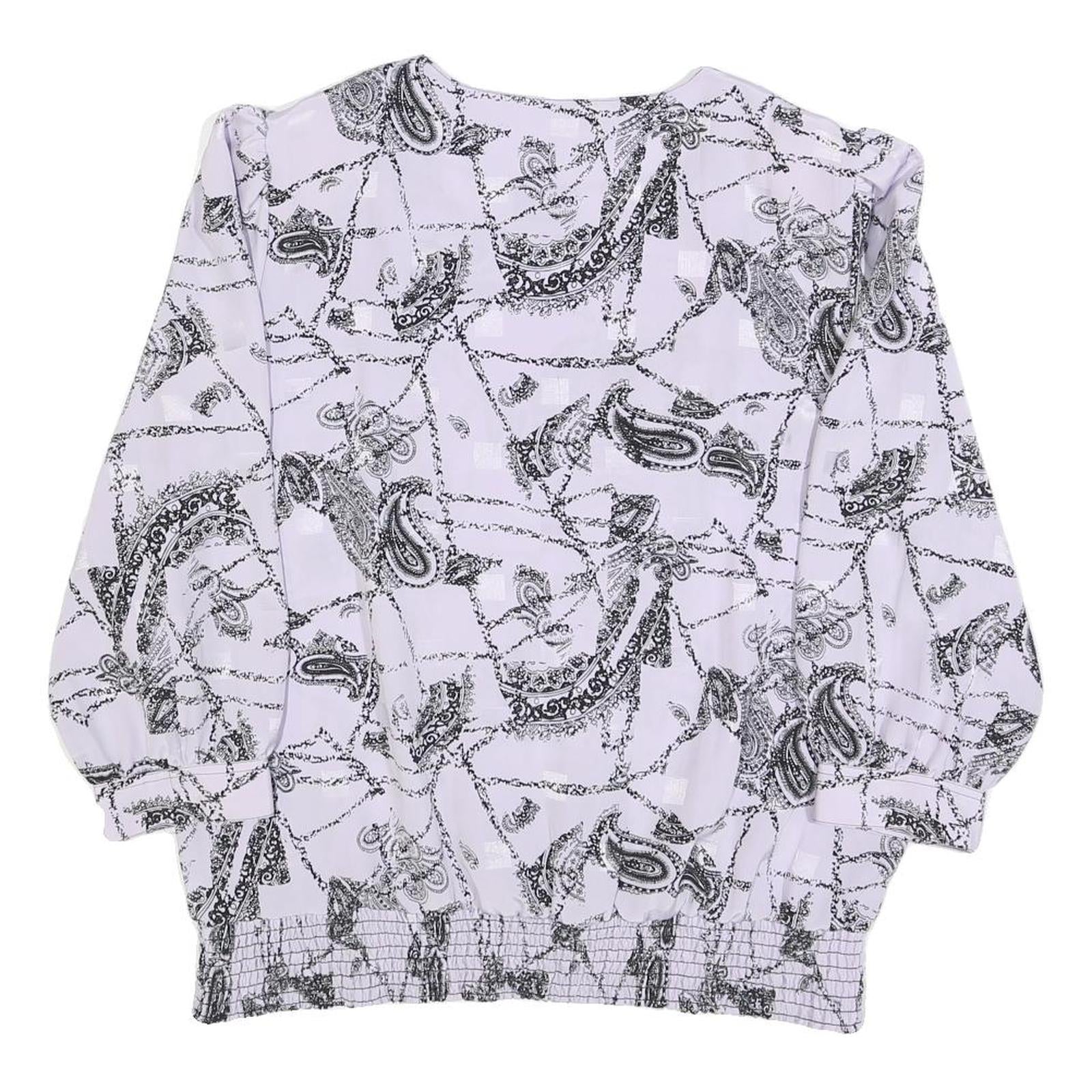 VALENTINE Womens White & Black Paisley Printed Top Long Sleeve V-Neck L Stylish