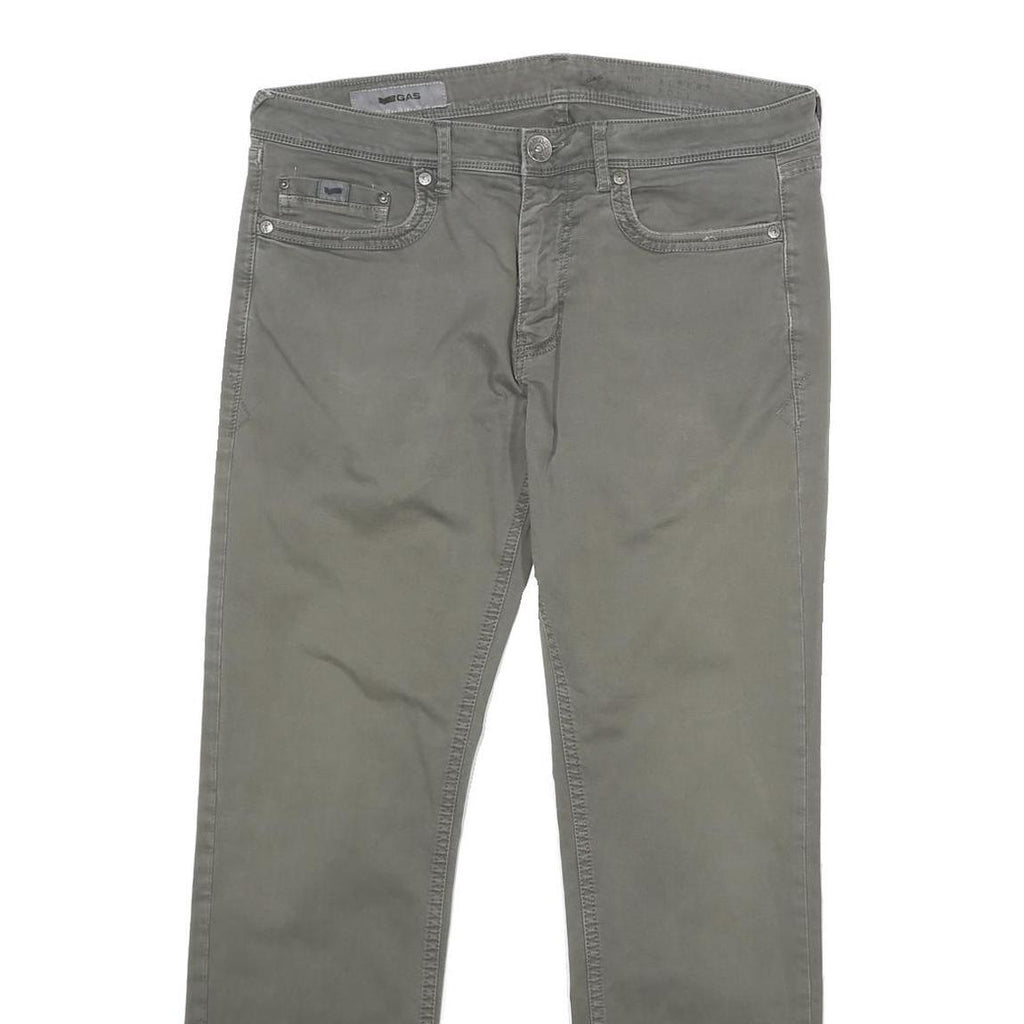 GAS Mens Regular Fit Grey Cotton Blend Zip Trousers W33 L29 Casual Comfort
