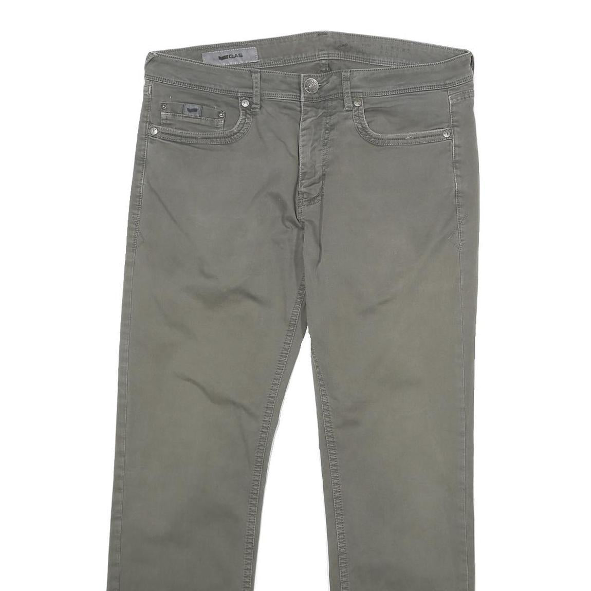 GAS Mens Regular Fit Grey Cotton Blend Zip Trousers W33 L29 Casual Comfort