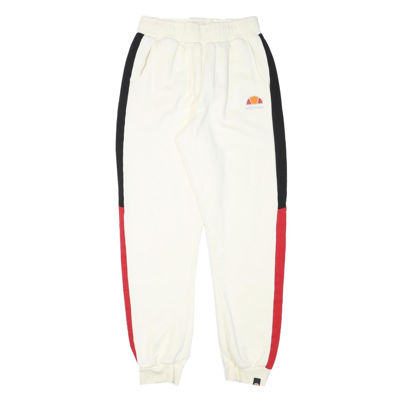 ELLESSE Womens Joggers White & Black & Red Slim Tapered UK 12 W25 L28 Cotton