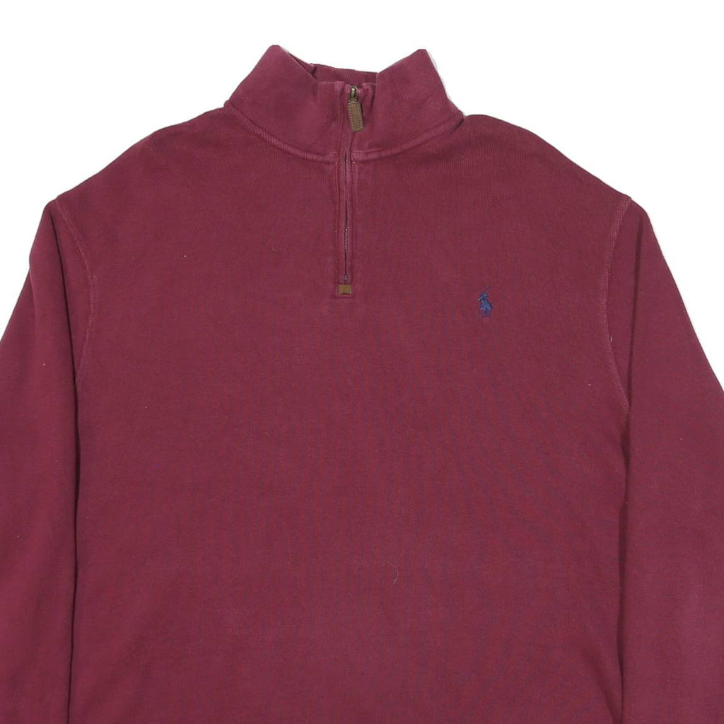POLO RALPH LAUREN Mens Maroon Jumper Pullover Cotton Blend 2XL Quarter Zip