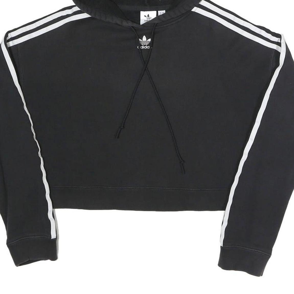 ADIDAS Womens Black Crop Hoodie UK 6 Cotton Blend Casual Sportswear
