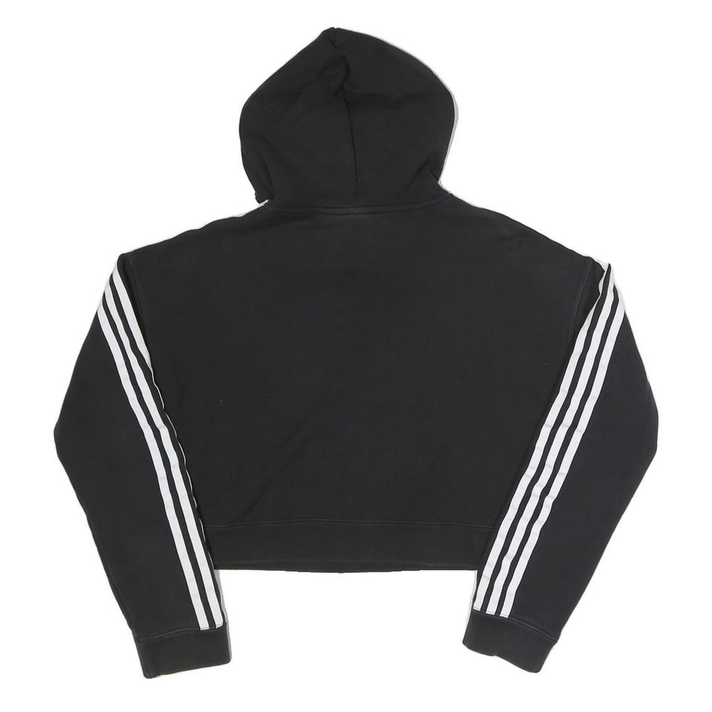 ADIDAS Womens Black Crop Hoodie UK 6 Cotton Blend Casual Sportswear