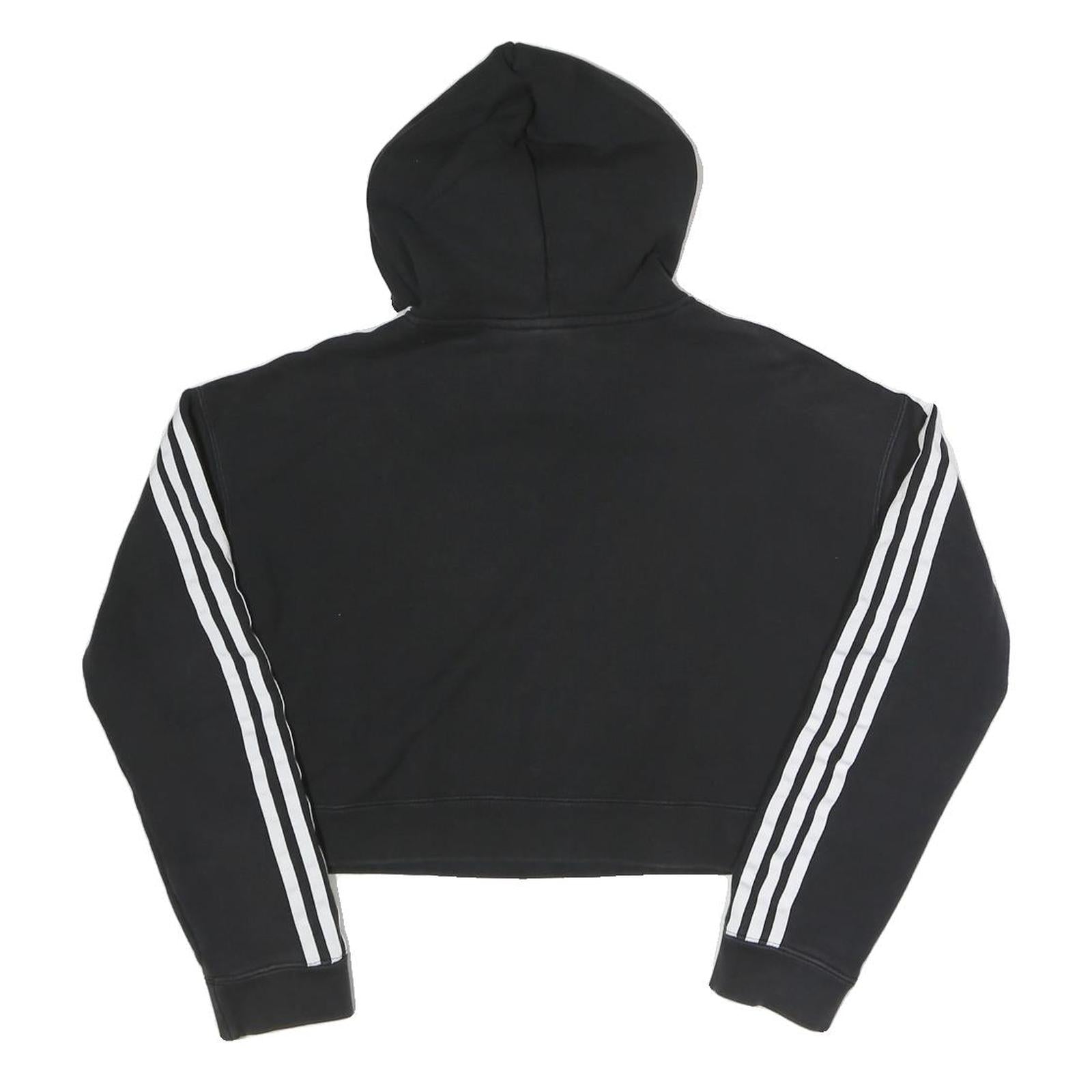 ADIDAS Womens Black Crop Hoodie UK 6 Cotton Blend Casual Sportswear