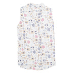 OUI SPORT Womens Printed Shirt White Collared Sleeveless Viscose Crazy Pattern M