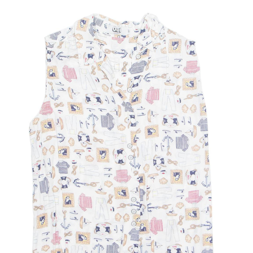 OUI SPORT Womens Printed Shirt White Collared Sleeveless Viscose Crazy Pattern M
