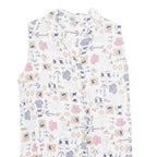 OUI SPORT Womens Printed Shirt White Collared Sleeveless Viscose Crazy Pattern M