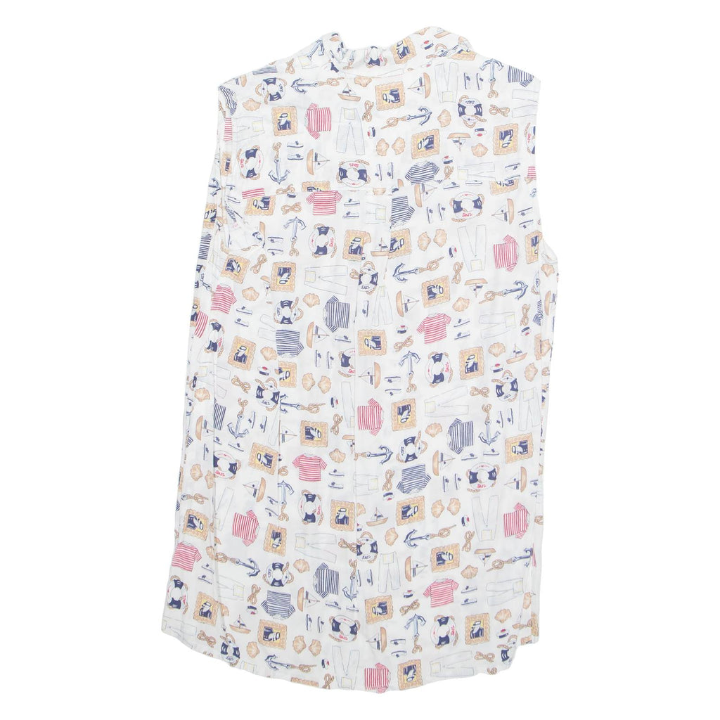 OUI SPORT Womens Printed Shirt White Collared Sleeveless Viscose Crazy Pattern M