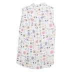 OUI SPORT Womens Printed Shirt White Collared Sleeveless Viscose Crazy Pattern M