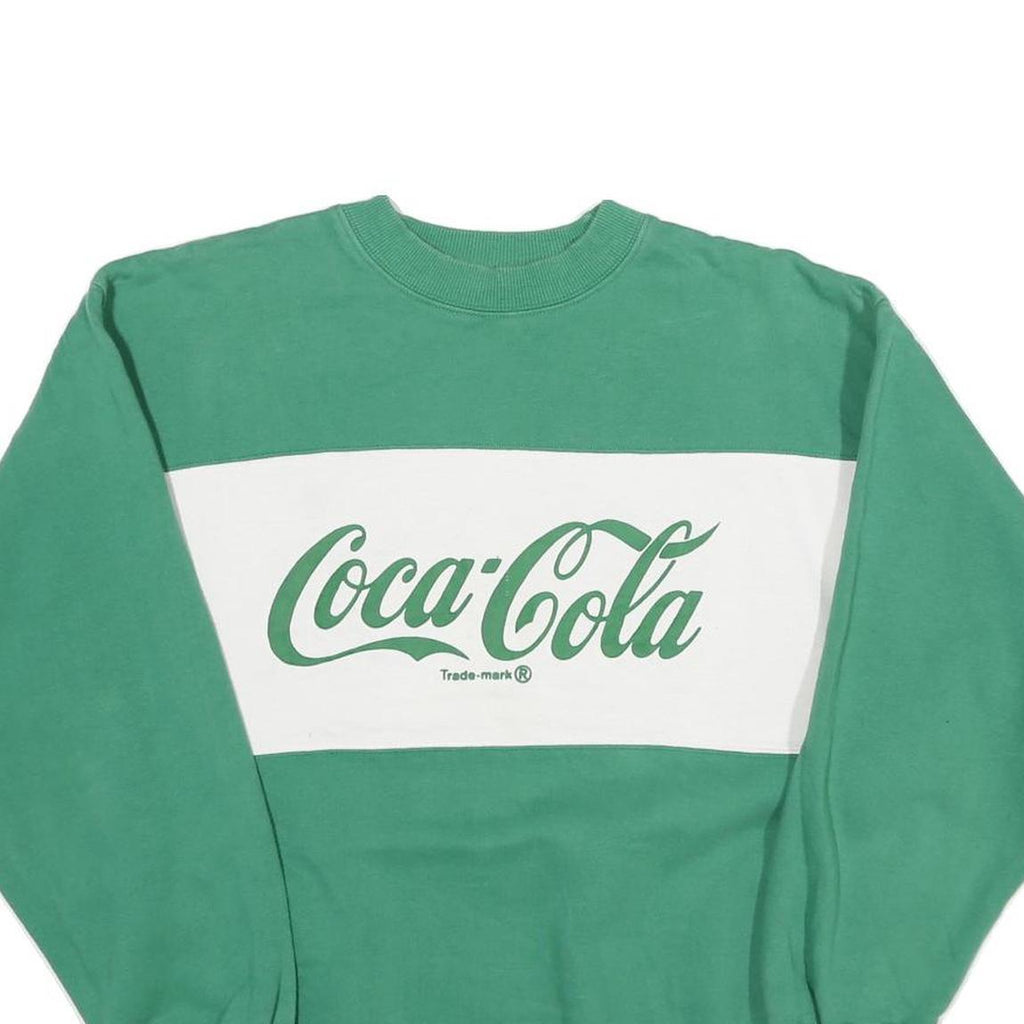 COCA COLA Mens Green & White Crew Neck S Sweatshirt Logo Cotton Blend Pullover